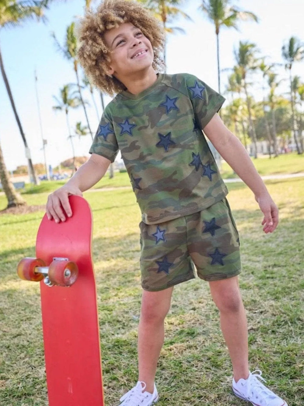 lola + the Boys Rocker Camo Green shirt short set